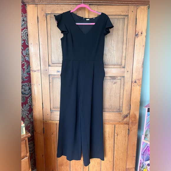 Tahari Pants - TAHARI Jumpsuit Dressy Formal Size 6 Wide Leg Black Sleeveless Crew Neck Pockets